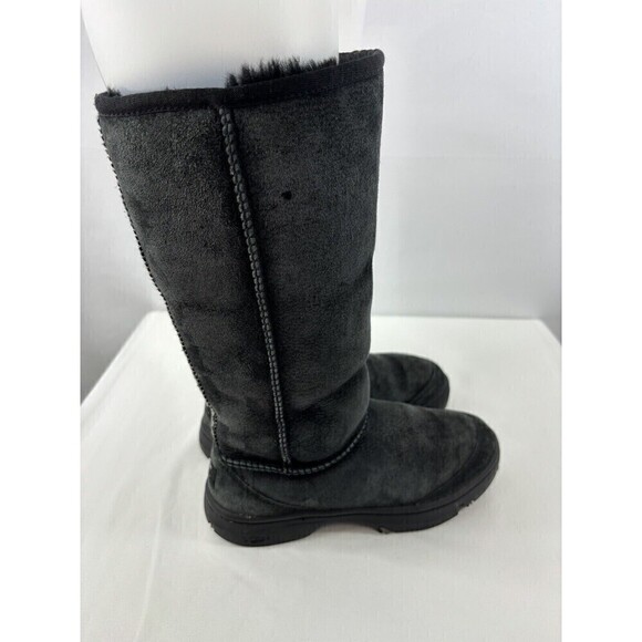 Ugg Ultimate Tall Braid 5340 Boots Size 5 Wide Black Suede Calf Height Sheepskin - Picture 7 of 15